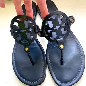 Black Leather Tory Burch Sandals